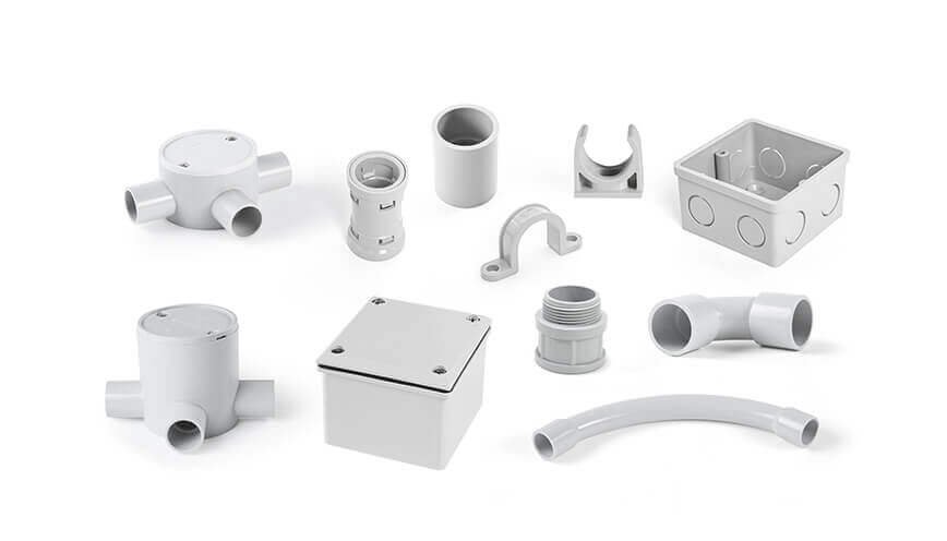 Various types of PVC conduit fittings