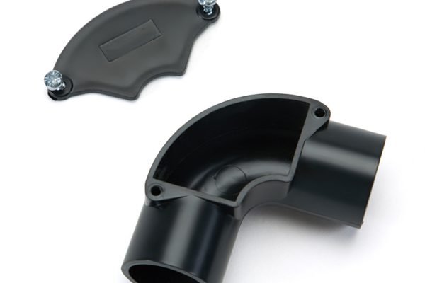 elbow black with lid showing